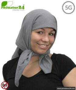 Shielding headscarf TKG with 41 dB shielding attenuation. Protection against HF electrosmog (mobile phone, WIFI, LTE). Not stretchable, grey, 2 variants. Effective against 5G!