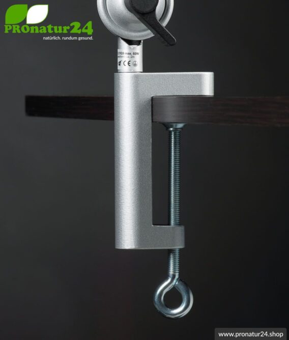 Mounting / fixing of the shielded desk lamp and workplace lamp. DESIGN SILVER.