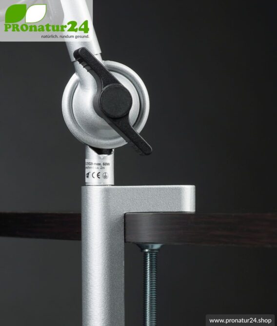 Mounting / fixing of the shielded desk lamp and workplace lamp. DESIGN SILVER.