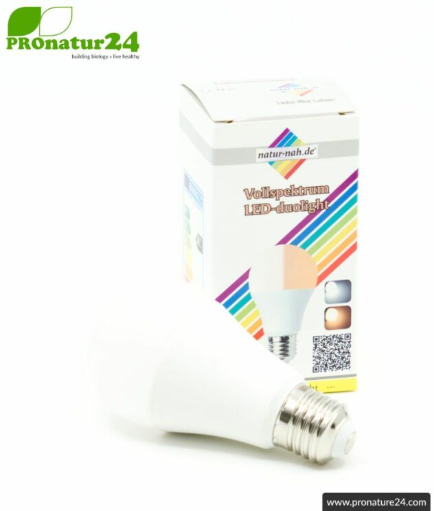 LED bulb full spectrum DuoLight. Natural flicker-free light with 12 Watt (like 100 Watt). 5200 K + 4000 K + 2900 K. 1000 lumen. E27.