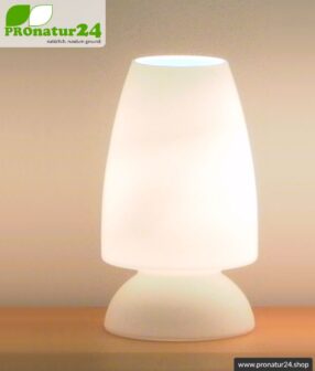 Shielded glass lamp in elegant style, completely made of mouth-blown opal glass, 27 cm height, E27 socket, 60 watt