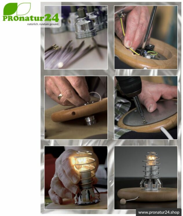 Shielded lamp base for retrofitting e.g. salt crystal lamps and suitable lamp shades. E14 socket, 15 watt.