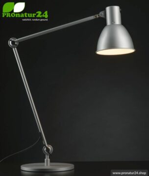 Shielded lamp for desk and workplace. Ideal work lamp. 48 Watt. E27. Alu-silver design. Choose the bracket!