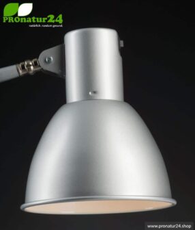Shielded lamp for desk and workplace. Ideal work lamp. 48 Watt. E27. Alu-silver design. Choose the bracket!