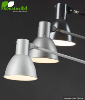 Shaded luminaire for desk and workplace. Ideal work lamp. 48 watt. E27. In white version. With clamping foot holder.
