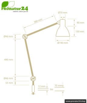 Shaded luminaire for desk and workplace. Ideal work lamp. 48 watt. E27. In white version. With clamping foot holder.