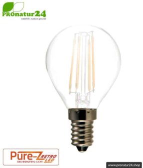 LED bulb filament Pure-Z-Retro BIO LIGHT, matt, E14, 3 Watt, 300 lumen, warm white (2700 K). Corresponds to 30 Watt light output.