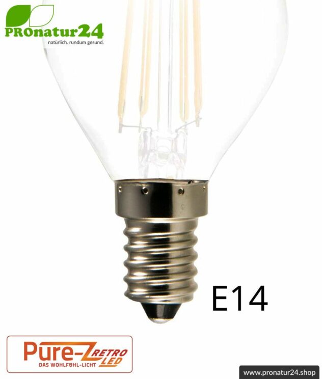 LED bulb filament Pure-Z-Retro BIO LIGHT, matt, E14, 3 Watt, 300 lumen, warm white (2700 K). Corresponds to 30 Watt light output.