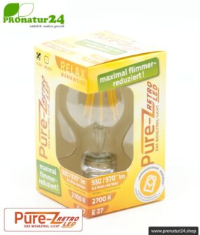LED bulb filament Pure-Z-Retro BIO LIGHT, clear, E27, 8.2 watt, 970 lumen, warm white (2700 K). Corresponds to 80 Watt light output.