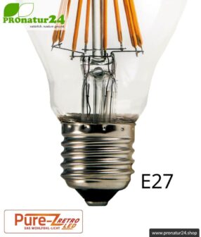 LED bulb filament Pure-Z-Retro BIO LIGHT, clear, E27, 8.2 watt, 970 lumen, warm white (2700 K). Corresponds to 80 Watt light output.