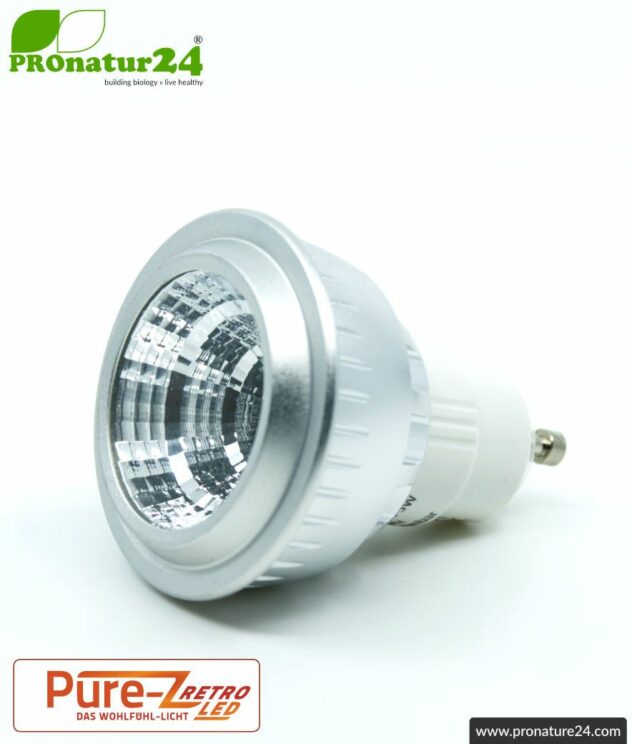 LED SPOT bulb Pure-Z-Retro BIO LIGHT, clear, GU10, 5 watt, 380 lumen, warm white (2700 K). Equivalent to 40 Watt light output.