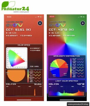 Lightspectrum Pro EVO for measuring the color temperature in kelvin and displaying the color spectrum. Available for iOS and Android.