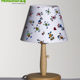 Shielded table lamp for kids made of beech wood with lampshade made of cotton | 31 cm high | E27 socket | 40 watt