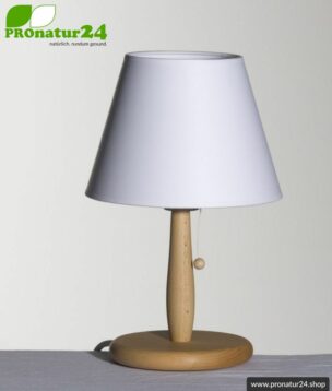 Shielded table lamp made of beech wood with lampshade made of paper, WHITE. 31 cm high, E27 socket, 40 watt. Idea: Paint yourself!