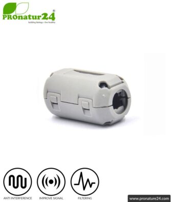 FREE ferrite core filter against electrosmog in headset cable, grey, clickable, for 5 mm cable. 1x FERRITKERN GIFT!