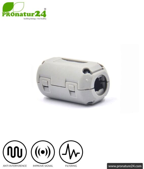 FREE ferrite core filter against electrosmog in headset cable, grey, clickable, for 5 mm cable. 1x FERRITKERN GIFT!