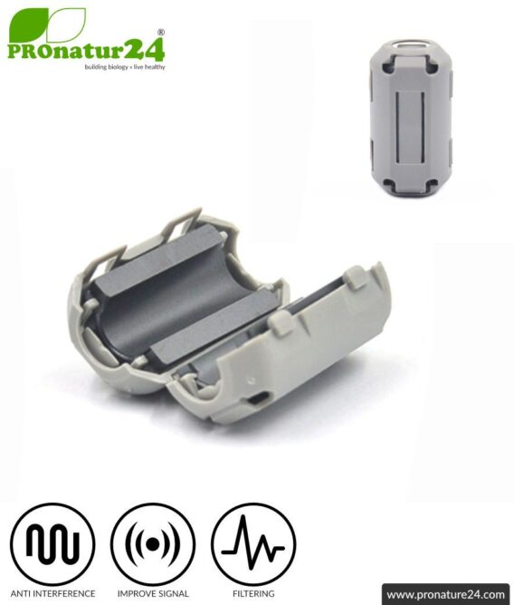 FREE ferrite core filter against electrosmog in headset cable, grey, clickable, for 5 mm cable. 1x FERRITKERN GIFT!