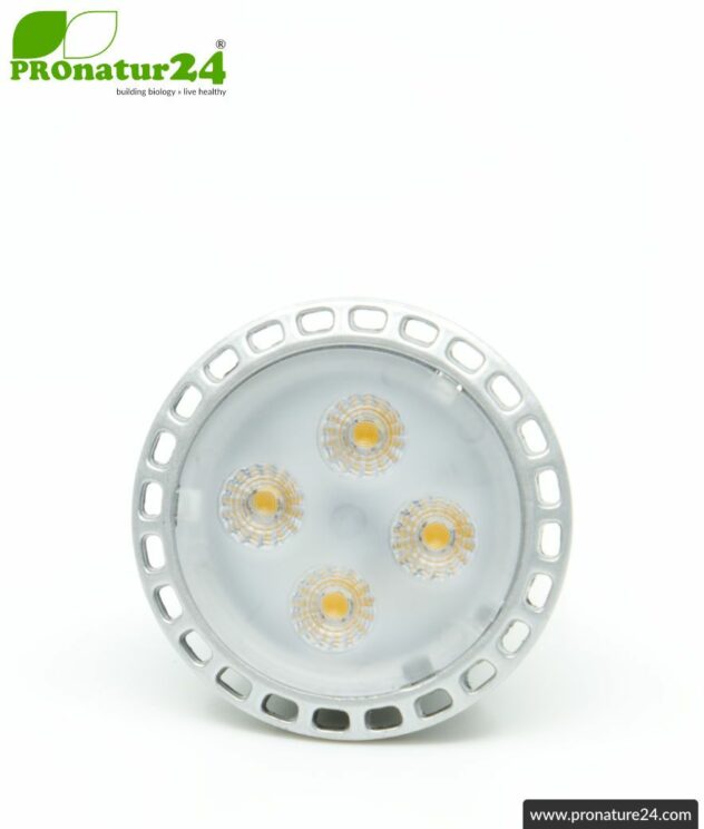 5 watts LED full spectrum spot. Natural flicker-free light. Bright as 35 watts! 5200 Kelvin. 310 Lumen. GU10 socket. Dimmable.