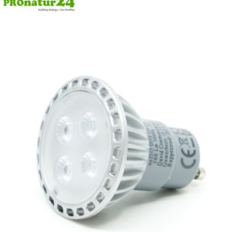 5 watts LED full spectrum spot. Natural flicker-free light. Bright as 35 watts! 5200 Kelvin. 310 Lumen. GU10 socket. Dimmable.