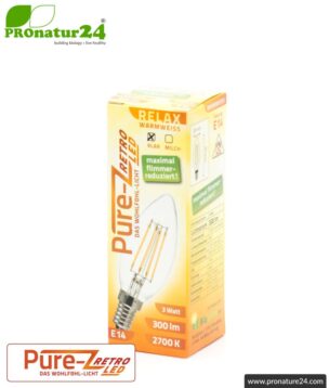 led lamp filament pure z retro e14 candle 3watts package pronatur24 884