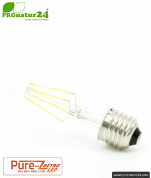 4.2 watts LED Filament Pure-Z-Retro BIO LIGHT | bright as 40 watts, 420 lumen | warm white (2700 Kelvin) | CRI ></noscript>90, flicker-free (< 1%), E27