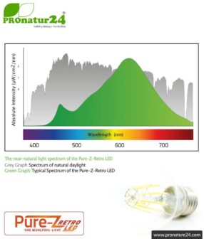 6.4 watts LED Filament Pure-Z-Retro BIO LIGHT | bright as 60 watts, 600 lumen | warm white (2700 Kelvin) | CRI >90, flicker-free (< 1%), E27