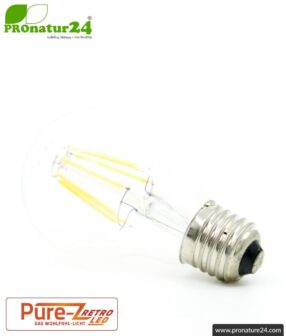6.4 watts LED Filament Pure-Z-Retro BIO LIGHT | bright as 60 watts, 600 lumen | warm white (2700 Kelvin) | CRI >90, flicker-free (< 1%), E27