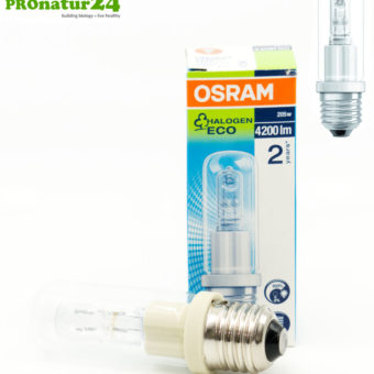 205 watts halogen HALOLUX CERAM® | Model 64404 ECO from OSRAM | Extremely bright. Warm white. E27.