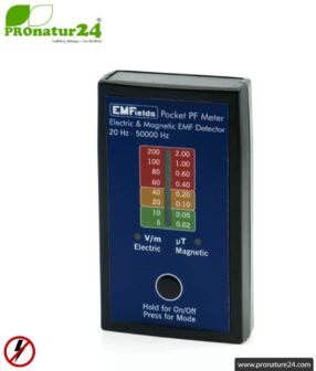 Pocket PF Meter | Low frequency measuring device for electrosmog LF | Detection of electric and magnetic fields. 15 to 50,000 Hz. Potential-free measurement.