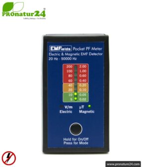 Pocket PF Meter | Low frequency measuring device for electrosmog LF | Detection of electric and magnetic fields. 15 to 50,000 Hz. Potential-free measurement.