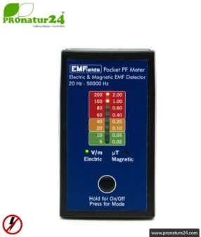 Pocket PF Meter | Low frequency measuring device for electrosmog LF | Detection of electric and magnetic fields. 15 to 50,000 Hz. Potential-free measurement.