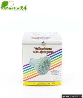 6 watts LED full spectrum spot 3step | natural flicker free light | bright as 35 watts, 480 lumen | dimming without dimmer (100%, 50%, 15%) | 5400 Kelvin. GU10 socket.