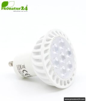 6 watts LED full spectrum spot 3step | natural flicker free light | bright as 35 watts, 480 lumen | dimming without dimmer (100%, 50%, 15%) | 5400 Kelvin. GU10 socket.