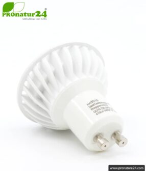 6 watts LED full spectrum spot 3step | natural flicker free light | bright as 35 watts, 480 lumen | dimming without dimmer (100%, 50%, 15%) | 5400 Kelvin. GU10 socket.