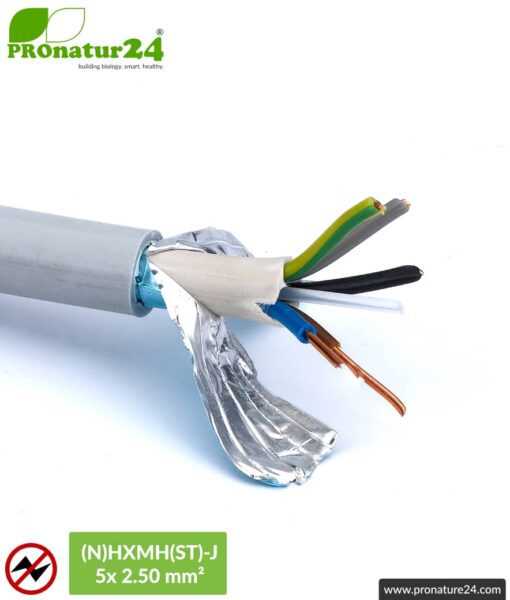 (N)HXMH(St)-J | 5x 2.5 mm² shielded electric cable sheathed cable | Halogen free | Plasticizer-free | Laying cable to protect against electric fields LF | 25 and 100 meters length