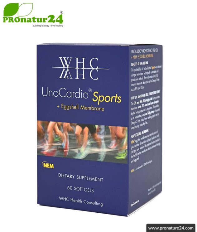WHC UnoCardio ® Sports | Omega-3 fish oil and eggshell membrane in combination | ideal for physical stress | 60 softgel capsules