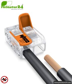 WAGO compact splicing connector, Series 221 | Model 221-412 | for 2 solid, fine-stranded and stranded conductors | Conductor cross-section 0.14mm² to 4mm² | 450V / 32 A | Alternative to luster terminal block