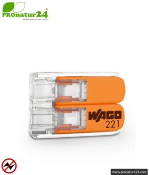 WAGO compact splicing connector, Series 221 | Model 221-412 | for 2 solid, fine-stranded and stranded conductors | Conductor cross-section 0.14mm² to 4mm² | 450V / 32 A | Alternative to luster terminal block
