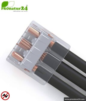 WAGO compact splicing connector, series 221 | Model 221-413 | for 3 solid, fine-stranded and stranded cables | Conductor cross-section 0.14mm² to 4mm² | 450V / 32 A | Alternative to classic connector blocks