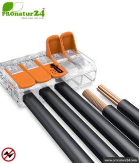 WAGO compact splicing connector, series 221 | Model 221-415 | for 5 solid, fine-stranded and stranded cables | Conductor cross-section 0.14mm² to 4mm² | 450V / 32 A | Alternative to classic connector blocks