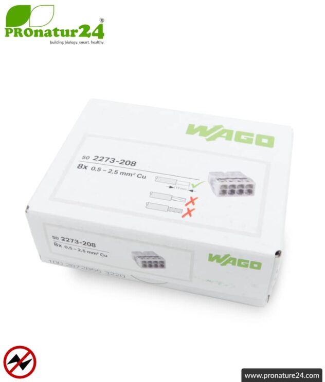 WAGO compact splicing connector | model 2273-208 | for 8 solid conductors | conductor cross-section 0.5 to 2.5 mm² | 450V / 24 A | alternative to classic connector blocks