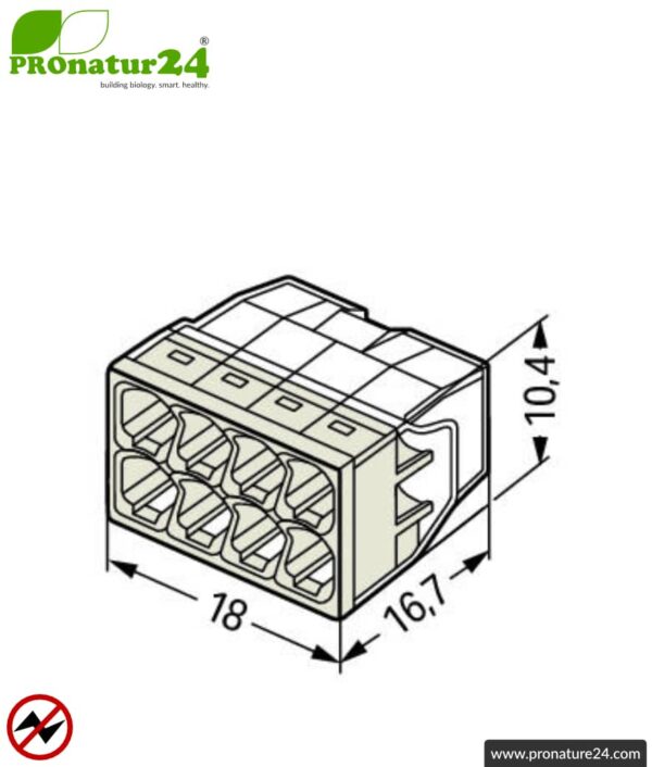 WAGO compact splicing connector | model 2273-208 | for 8 solid conductors | conductor cross-section 0.5 to 2.5 mm² | 450V / 24 A | alternative to classic connector blocks