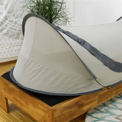 Pop up shielding tent SAFECAVE for single bed | throw up tent with 99.99% RF shielding effect (42 dB) | mobile electrosmog canopy | groundable