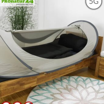 Pop Up shielding tent SAFECAVE for single bed | throw up tent with 99.99 % RF shielding effect (44 dB) | mobile full protection anti-electrosmog canopy | groundable