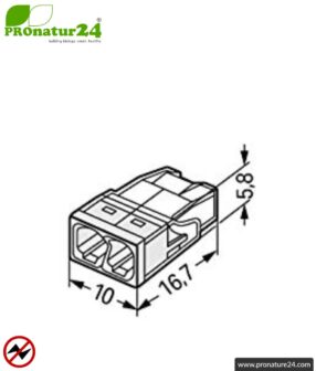 WAGO compact splicing connector | model 2273-202 | for 2 solid conductors | conductor cross-section 0.5 to 2.5 mm² | 450V / 24 A | 100 pieces per pack
