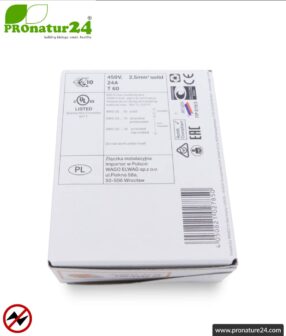 WAGO compact splicing connector | model 2273-203 | for 3 solid conductors | conductor cross-section 0.5 to 2.5 mm² | 450V / 24 A | 100 pieces per pack