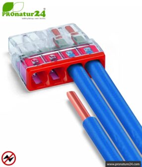 WAGO compact splicing connector | model 2273-204 | for 4 solid conductors | conductor cross-section 0.5 to 2.5 mm² | 450V / 24 A | 100 pieces per pack