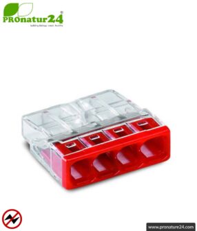 WAGO compact splicing connector | model 2273-204 | for 4 solid conductors | conductor cross-section 0.5 to 2.5 mm² | 450V / 24 A | 100 pieces per pack