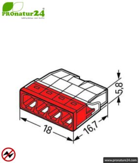 WAGO compact splicing connector | model 2273-204 | for 4 solid conductors | conductor cross-section 0.5 to 2.5 mm² | 450V / 24 A | 100 pieces per pack