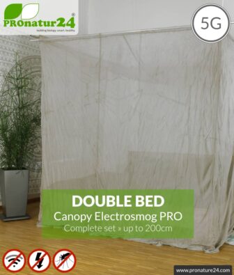 Shielding canopy Electrosmog PRO | 99.999% screening attentuation against WIFI, RF radiation (HF shielding up to 50dB) | groundable | effective against 5G! Double bed. Set.